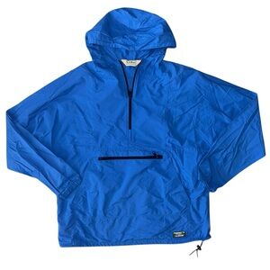 L.L. Bean Freeport Maine Anorak Size Large Blue 1/4 Zip Up Hooded USA Nylon